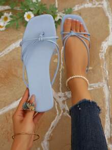 Women's Fashion Slippers - Lightweight, Open-Toe, Flat, Casual Summer Shoes With Comfortable Insole And Adjustable Strap For Easy Walking, Flip Flops - Baby Blue - View 5