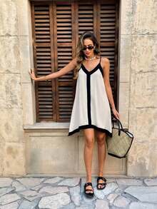 Vestido casual de tirantes finos para vacaciones - Albaricoque - Ver 7