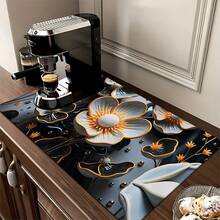 1 tấm lót thấm hút bát đĩa họa tiết hoa, trang trí nhà cửa, thích hợp cho máy pha cà phê espresso, bồn rửa, vòi nước, phòng tắm, phụ kiện nhà bếp. - Nhiều màu - Xem 9
