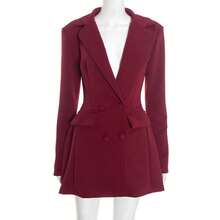Vestido blazer de manga larga, corte ajustado, color sólido, estilo casual de otoño, diseño de bolsillos falsos en copa - Burdeos - Ver 4