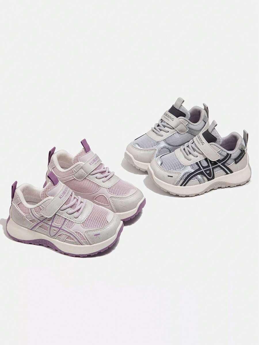 1 Pair Girls & Boys Soft Sole Non-Slip Fashion Versatile Outdoor Casual Sports Hook And Loop Breathable Chunky Sneakers Suitable For Spring And Autumn - Pink - View 1