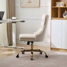 Home Office Chair, Modern Velvet Upholstered Office Chair With Button Tufting And Gold Metal Base, Adjustable Swivel Desk Chair (Black), DE1923BK - 米色 - 查看 4