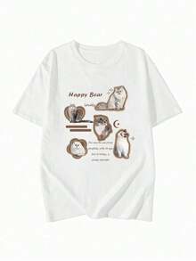 New Women's Custom T-Shirt With Cat Print, Round Neck, Casual, For Teenagers, Short Sleeve, Vintage Summer Style, Unisex, Loose Fit, Cotton, Round Neck. - 白色 - 查看 2