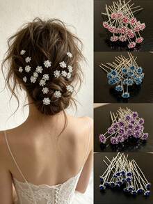 20PCS Exquisite Crystal Rose U-Shaped Hair Pins, Multi-Color Rhinestone Bridal Wedding Dress Styling Hair Accessories, Ethereal Versatile Hanfu Hair Pins For Photography/Wedding/Performance - Multicolor - View 9