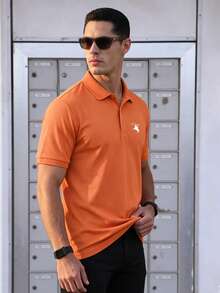Camisa polo de manga corta de unicolor para hombres, camisa de manga corta para hombres, camisa de golf casual de color minimalista, adecuada para uso diario casual, salidas de fin de semana, actividades al aire libre, aventuras de viaje, entornos de trabajo relajados o ocasiones semi-formales, adecuada como regalo para novio/esposo - Amarillo Mostaza - Ver 2