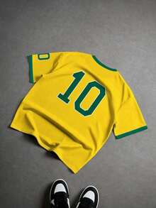 [Free Shipping]Plus Size Men Retro Brazil Football T-Shirt, American BRASIL 10 Number Print Shirt, Men Graphic T-Shirt, Women Graphic T-Shirt, Men Fashion Sports Tops, Football/Soccer Merchandise World Cup - 風格 - 查看 4
