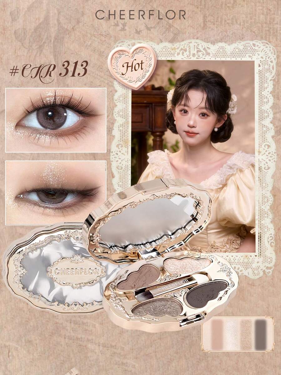 CHEERFLOR 4-Color Western Retro Eye Shadow Palette, With Mirror, Matte & Shimmer Textures, High Pigmentation, Smooth & Lightweight, Portable Design, Includes Highlighter & Blush, All-In-One Makeup Palette