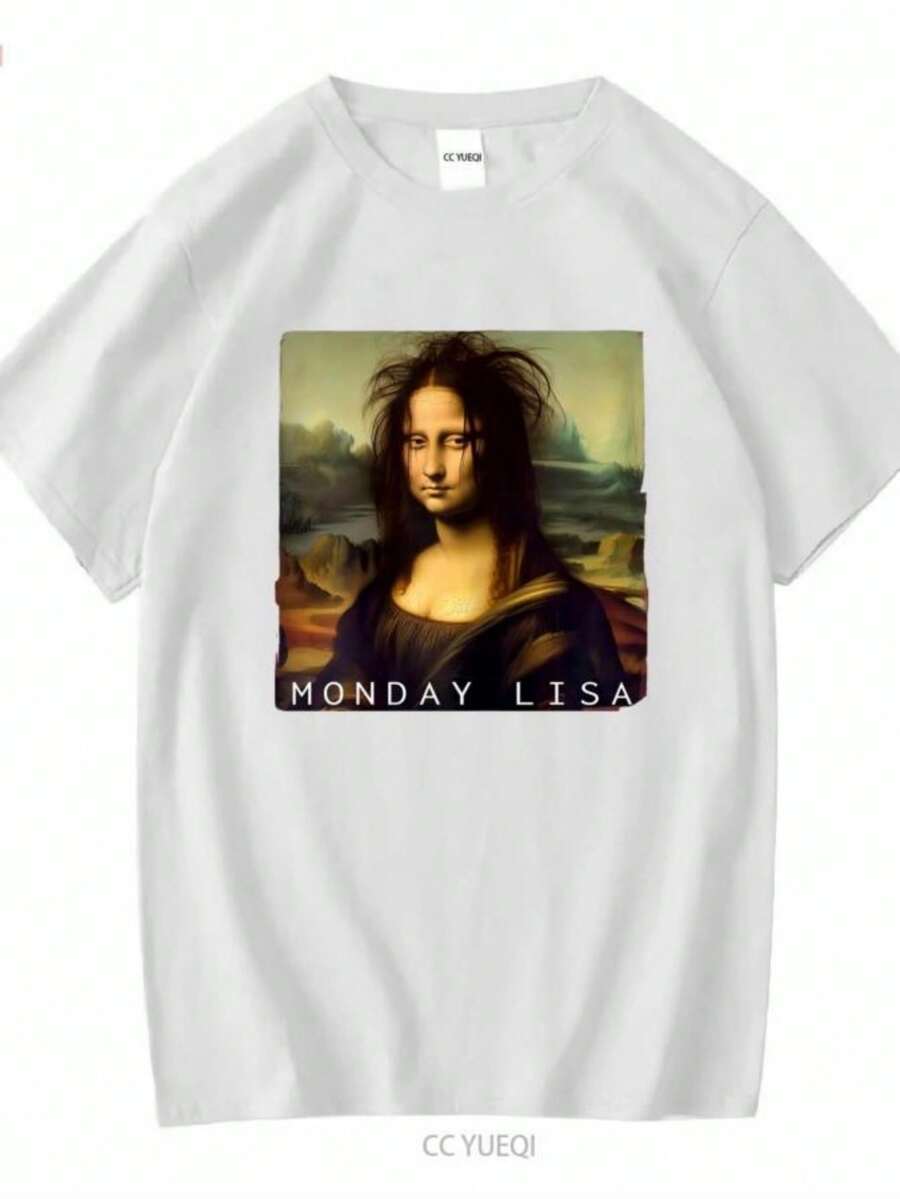 blusas para mujer La Gioconda Mona Lisa Funny Monday Cute Ladies' Crewneck T Shirt long or short sleeves vintage Washed designer clothes Stylish - Blanco - Ver 1
