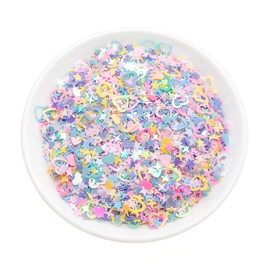 Lentejuelas cortadas con láser brillantes, piezas de confeti decorativas que incluyen estrellas, corazones huecos, conejos, copos de nieve, letras y conchas; adecuadas para manualidades DIY y para rellenar globos para fiestas, bodas y cumpleaños - Multicolor - Ver 1