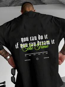Men's Short-Sleeved T-Shirt, Relaxed Fit, With A  Print - "If You Can Dream It, Change The Weather" Design - Black Streetwear-Style T-Shirt, Relaxed Fit, Machine Washable, Casual Summer Wear. | Summer Essential | Easy To Match | Show Off Your Style - Black - View 6