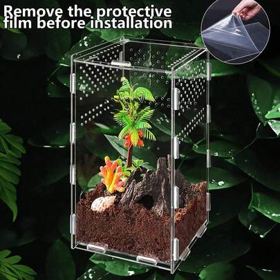 (Remove The Protective Film Covering The Acrylic Before Use) 1pc Acrylic PVC Terrarium, Spider Raising Box, Reptile Feeding Box (Temperature Meter Not Included)