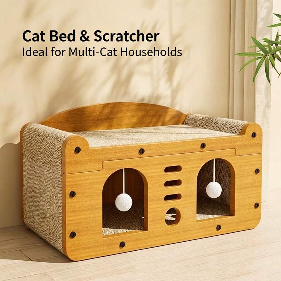 Cute Cat Villa Cat Bed Cat Scratcher Corrugated Cardboard Cat House No Shedding - one-size - View 1