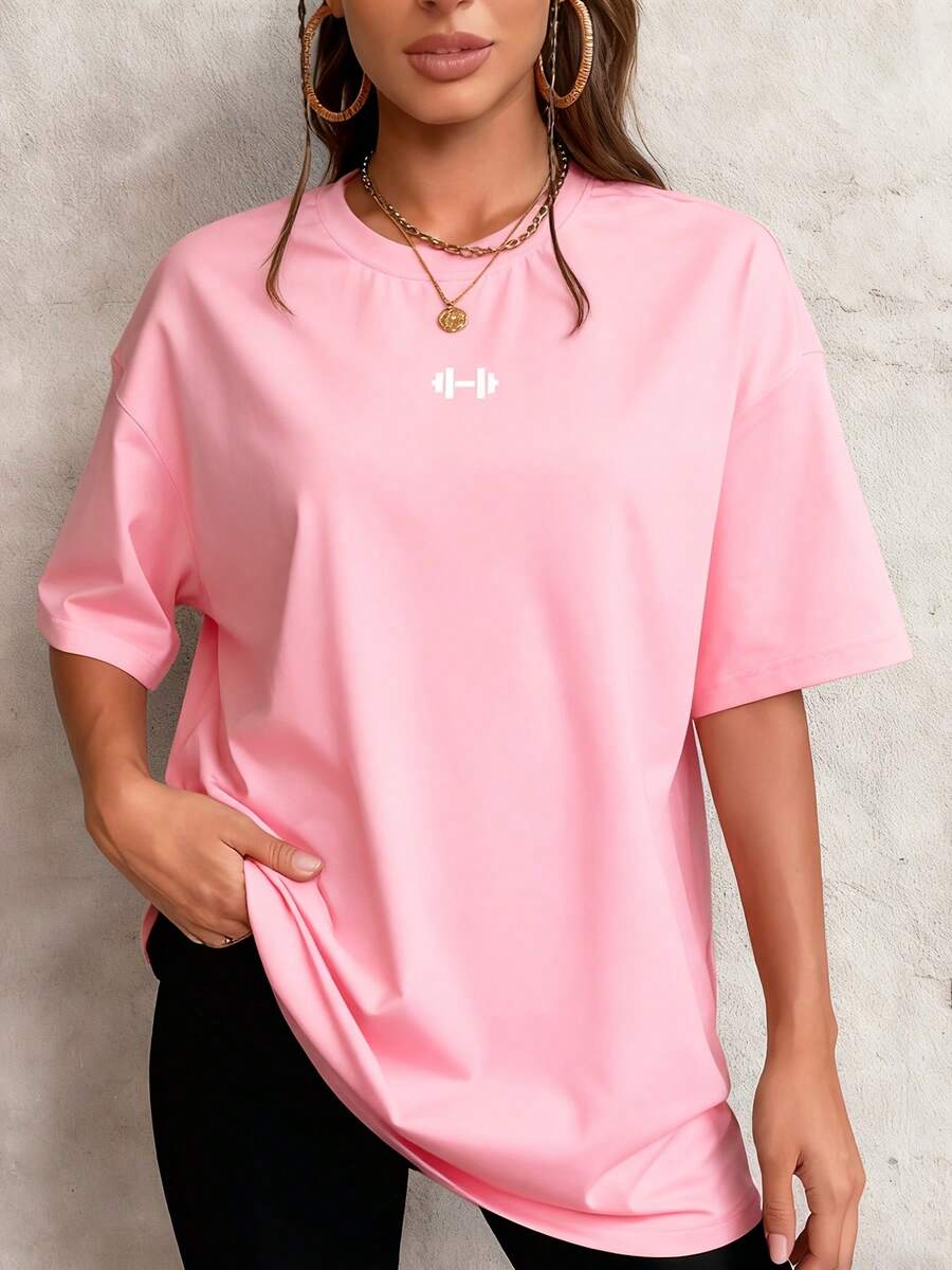 Camiseta Deportiva de Verano para Mujer, Corte Holgado, Cuello Redondo, para Correr y Fitness, de Secado Rápido, Manga Corta, para Yoga y Entrenamiento al Aire Libre - Fácil de Lavar y Mantener para Uso Diario - rosa - Ver 1