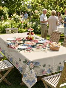 1/2 Stück Tischdecke, Vintage Blumenmuster Tischdecke, Material aus Polyester, quadratische oder runde Form erhältlich, geeignet für Küche, Esszimmer, Kaffeetisch, Picknick, Camping, Landhausdekoration, Tischschutz, Feiertags-Dekoration, elegantes Rosen- & Gänseblümchen-Randdesign, gemütlicher Landhausstil - Verschiedenfarbig - Übersicht 6