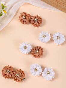 10pcs White & Beige Daisy Rhinestone Flower Small Hair Clips, Minimalist Side Bangs Clips, Sweet Girl Accessories, Suitable For Daily Use, Gift,Hair Slide,Claw Clips - Multicolor - View 5