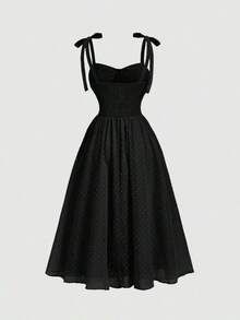 MOD Vestido de verano con estampado floral y tirantes anudados para mujeres, vestido largo con estampado floral para primavera, vestido de vacaciones, vestido de fiesta, atuendos de campo, ropa de playa de vacaciones, vestido bohemio para mujeres, atuendos de cumpleaños para mujeres, vestido de primavera y verano, atuendos para brunch - Negro - Ver 2