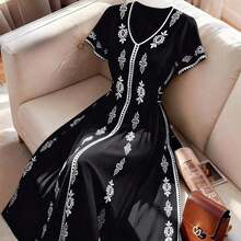 Vestido de verano floral bohemio elegante y casual - Negro - Ver 2