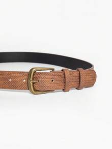 1 pieza Cinturón de cuero con hebilla retro para mujer, adecuado para uso diario en otoño/invierno - Camel - Ver 3