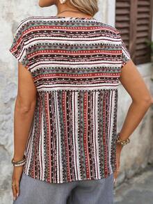 Blusa con estampado geométrico de manga murciélago - Multicolor - Ver 2