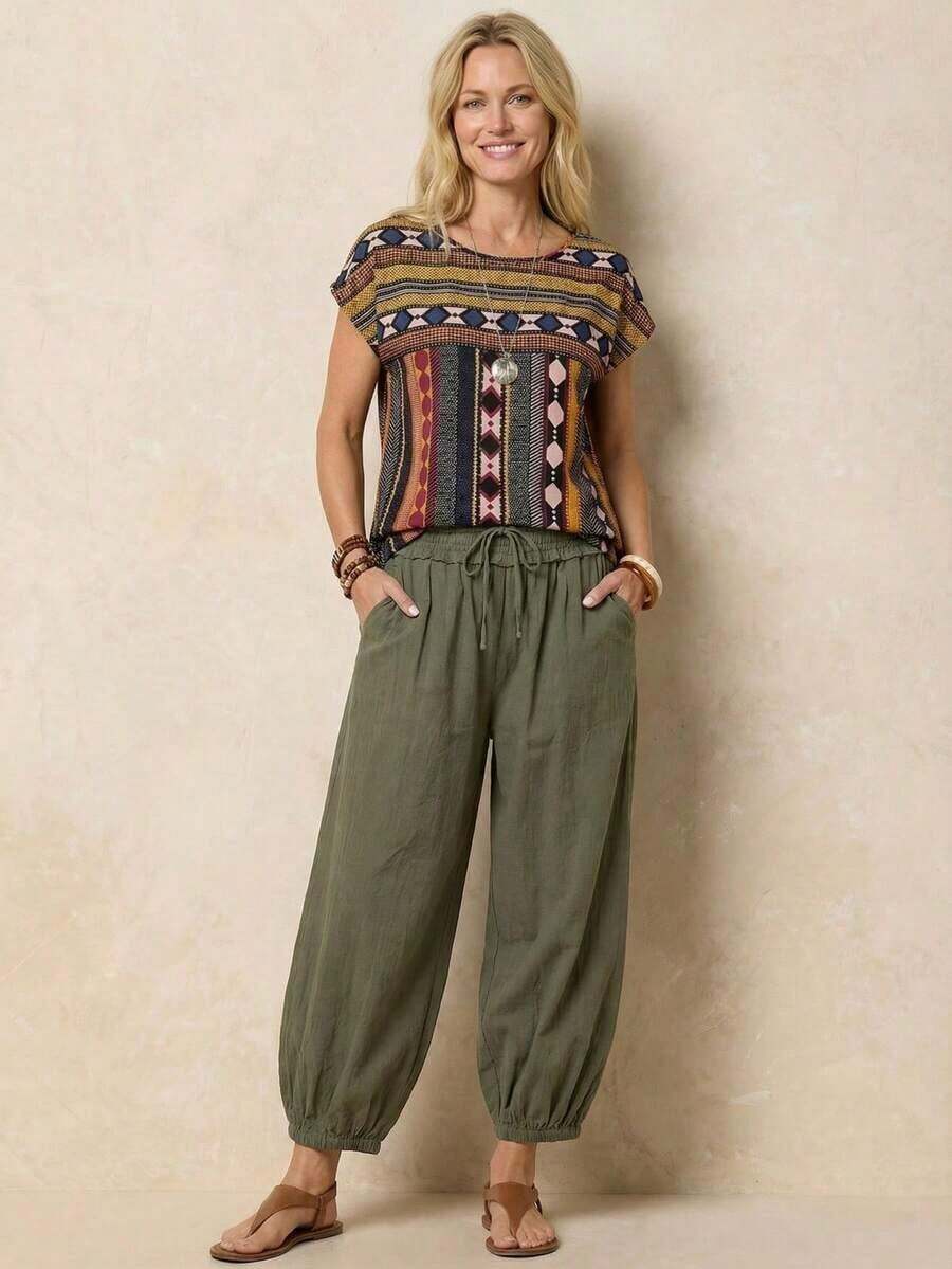 Blusa con estampado geométrico de manga murciélago - Multicolor 2 - Ver 1