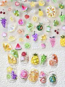 Stiker Kuku Lemon 3D Nuansa Musim Panas, Desain Buah Segar, Aksesori DIY Seni Kuku yang Lucu - Kuning - View 8