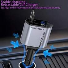 Cargador de coche retráctil 4 en 1 USB C de carga rápida con cables duales Tipo-C y 2 puertos de carga con pantalla de voltaje compatible con iPhone 17/16 Pro Max Galaxy Note - Multicolor - Ver 7