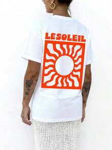 Sunflower Print Holiday T-Shirt, Short Sleeve Graphic Tee, Crew Neck, Loose Casual Fit For Women, Back To School Season, 100% Cotton - 白色的 - 查看 4