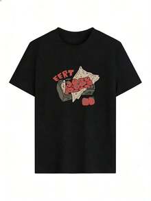 Strawberry Print T-Shirt With "EERT" Text,  Short-Sleeve T-Shirt For Spring/Summer 2026, Made In Mexico, 180 Grams. Cartoon Print, Couple Design, Suitable For Indoor Or Outdoor Wear. Crew Neck, Unisex, Ideal For Office And Leisure. One-Pack. - BK-P631577SLNDXZGY636 - 查看 2