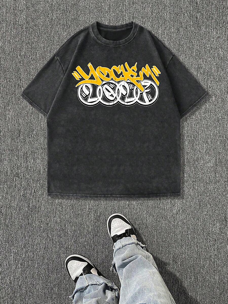 New 2026 Model, 100% Washed Cotton, Urban Casual Style, Suitable For Parties Or Festivals, Soft And Breathable Fabric, Modern Print Design, Unisex, Lightweight And Comfortable To Wear, Vintage Fashion Design. - 黑色 - 查看 1