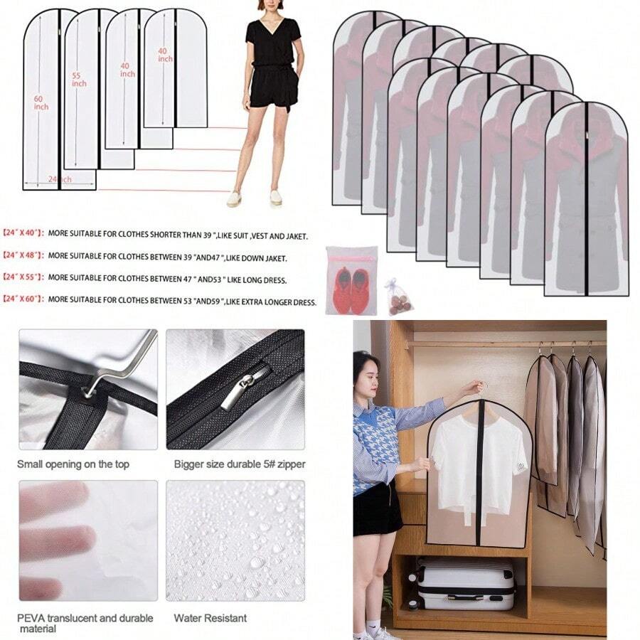 HomeClean Garment Bag Black Side Breathable Clear Full Zipper Bags for Clothes Storage 24'' x 48'' Black + Window - Ventana negra - Ver 1