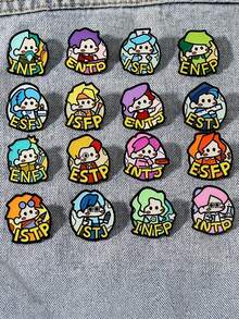 1pc MBTI 16 Personalized Type Metal Brooch, Occupational Personalized Test Badge, Unisex Student Backpack Decor, Creative Clothing Accessory, Bag Decoration - Multicolor - View 1