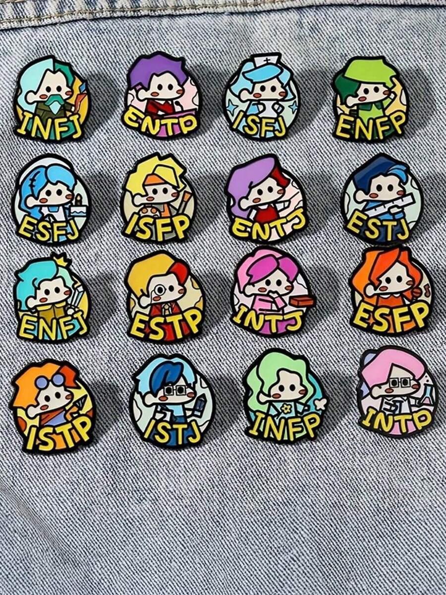 1pc MBTI 16 Personalized Type Metal Brooch, Occupational Personalized Test Badge, Unisex Student Backpack Decor, Creative Clothing Accessory, Bag Decoration - Multicolor - View 1