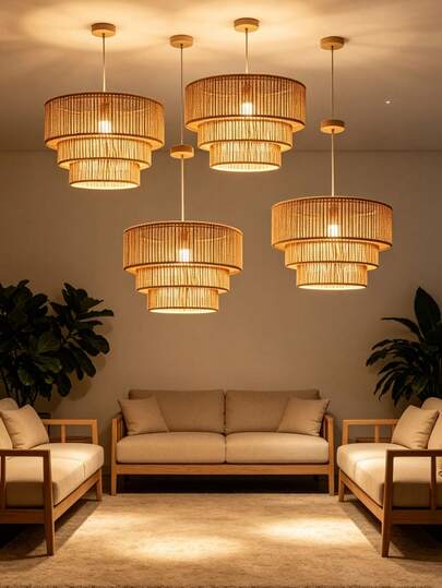 1 chao đèn treo bằng dây gai tự nhiên, dệt 3 lớp, làm thủ công, phù hợp với trang trí nhà/căn hộ phong cách Boho.