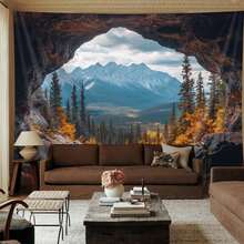 1pc Large Autumn Cave Landscape Tapestry - Realistic Nature Scene Print Wall Hanging, Durable Brushed Fabric, Suitable For Bedroom Decor, Holiday Gift And Party Backdrop (No Electricity Needed), Forest Theme Decoration. - A - View 6