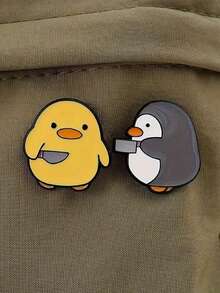 1 pieza Broche creativo de dibujos animados con pingüino y patito lindos, insignia decorativa de animal divertido para ropa, bufanda, bolso, chaqueta, accesorio de moda versátil, gran regalo para amigos y parejas - Multicolor - Ver 1