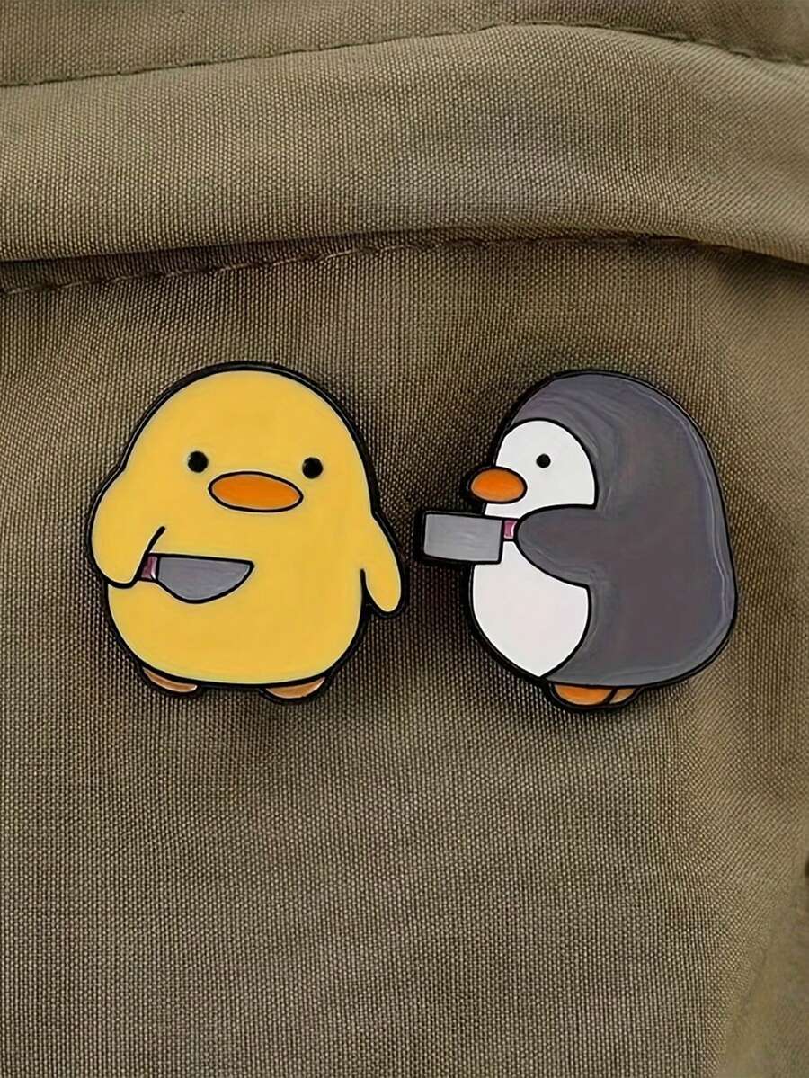 1 pieza Broche creativo de dibujos animados con pingüino y patito lindos, insignia decorativa de animal divertido para ropa, bufanda, bolso, chaqueta, accesorio de moda versátil, gran regalo para amigos y parejas - Multicolor - Ver 1
