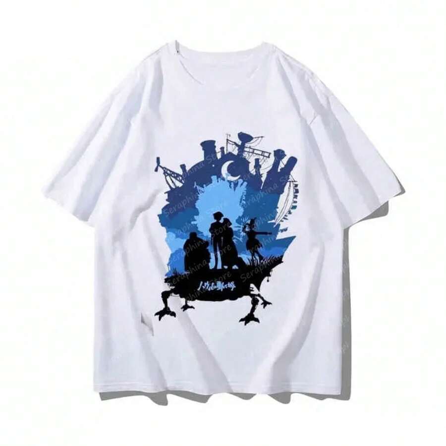 Women's Casual Short-Sleeved Crew Neck T-Shirt With Unique Graphic Print, Regular Fit Knit Top For Everyday Urban Style. - 白色 - 查看 1