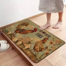 1pc Rooster Pattern Printed Linen Kitchen Rug, Doormat, Bath Mat, Hallway Mat, 3D Printed Rectangle Carpet For Living Room, Bedroom, Corridor, Bathroom, Laundry Room - Polyester Rug For Indoor And Outdoor Home Decor - Multicolor - View 7