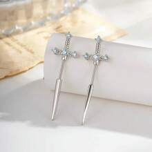1Pc Red Sword 316L Stainless Steel Ear Bone Nail For Women Fashion Rhinestone Earrings Accessories Jewelry Gift Stud Earring - 白色 - 查看 5