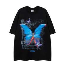 100% Pure Cotton Short-Sleeved T-Shirt, European And American Chic Style, With Butterfly Print, For Men And Women, New Summer Collection. - 黑色 - 查看 2