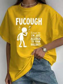Plus Size - Plus Size - Women's Fashionable Casual Printed T-Shirt Plus Size 0-8XL | Round Neck, Short Sleeve, All Seasons, Multicolor Options, Creative Gift & Leisure Wear - Yellow Lemon - View 1