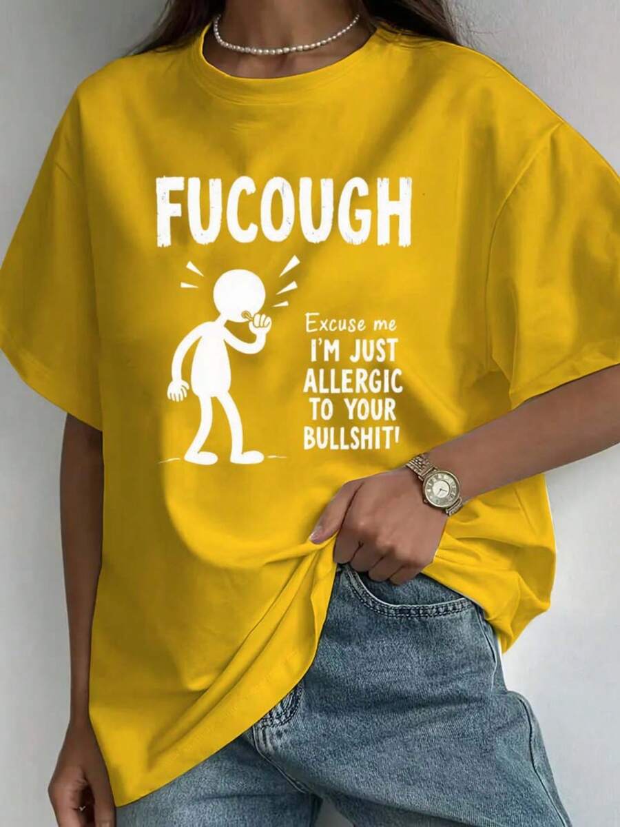 Plus Size - Plus Size - Women's Fashionable Casual Printed T-Shirt Plus Size 0-8XL | Round Neck, Short Sleeve, All Seasons, Multicolor Options, Creative Gift & Leisure Wear - Yellow Lemon - View 1