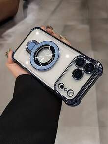 支架手機殼：奢華透明四角防震支架手機殼，適用於 iPhone 17、17 Pro、17 Pro Max、16、16 Pro、16 Pro Max、16 Plus、14 系列，附鏡頭保護膜，支持磁吸充電，防摔手機殼套 - 金的 - 查看 9