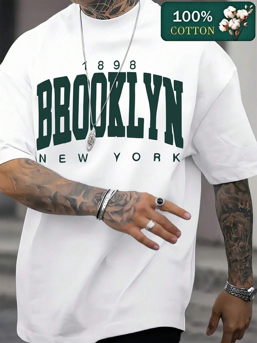 Men's Short Sleeve T-Shirt, 100% Pure Cotton, Casual And Sporty Urban Fashion Style, New Summer Style - 白色 - 查看 1