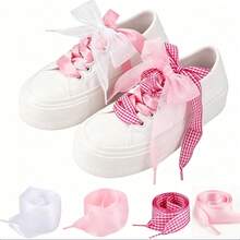 4 Paar Schnürsenkel, geeignet für Sportschuhe, modisches weiches Satinband Schnürsenkeset, niedliche breite Casual Schnürsenkel (geeignet für Frauen) - Verschiedenfarbig - Übersicht 9