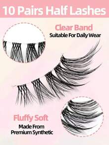 10 Pares de Cílios Postiços Meio-Tira, Cílios Olho de Raposa com Faixa Transparente, Cílios Olho de Gato, Cílios Falsos de Vison 3D, Efeito de Maquiagem Natural Suave, Cílios Postiços, Presente para Mulheres e Meninas, Adequado para Iniciantes e Maquiagem de Festa/Feriado - Visão 5