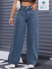Jeans de mezclilla con estampado de leopardo vintage informal - Azul lavado medio - Ver 5