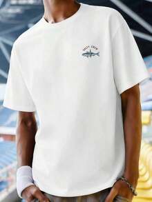 Men's Crew Neck T-Shirt 100% Cotton T-Shirt Salty Crew Compass Fish Spring T-Shirt, Casual, Breathable, Eye-Catching Print, Double-Sided Print - 白色 - 查看 2