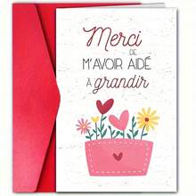 1/3 Sets Cute French "Thank You For Helping Me Grow" Thank You Card With Envelope, 4.72" X 7.09" - Heartfelt Appreciation For Teachers, Coaches, And Professors - Unique Greeting Card With Floral Design, Red And Pink Envelope, Perfect For Students - A - View 1