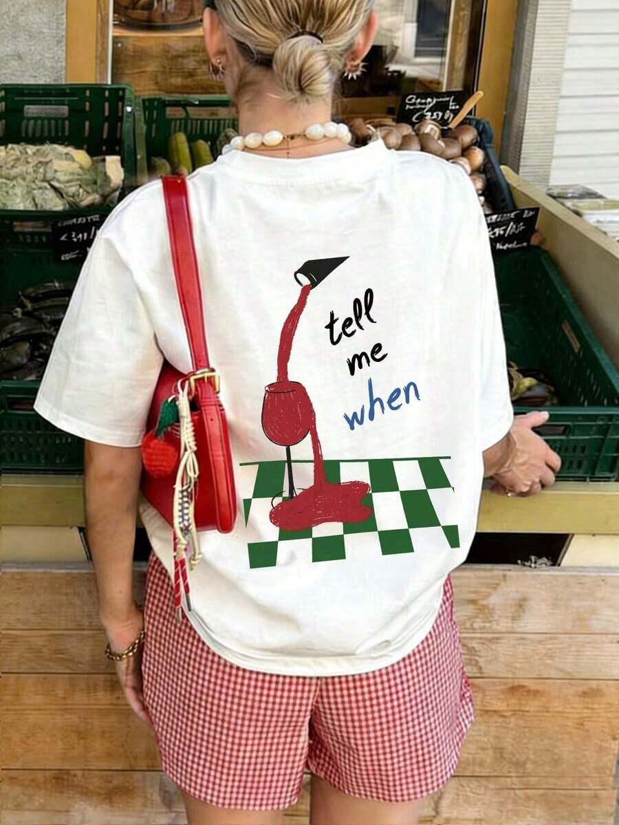 Nueva Camiseta de Verano Minimalista con Estampado de Ilustración de Cartas de Póker, Cuello Redondo, Manga Corta, Casual, Moderna y Versátil para Mujer - Estilo Vintage Urbano, Unisex, Holgada, de Algodón, Manga Corta, Cuello Redondo, Blusas para Mujer. blusas.blusas casuales para dama. - Blanco 2 - Ver 1